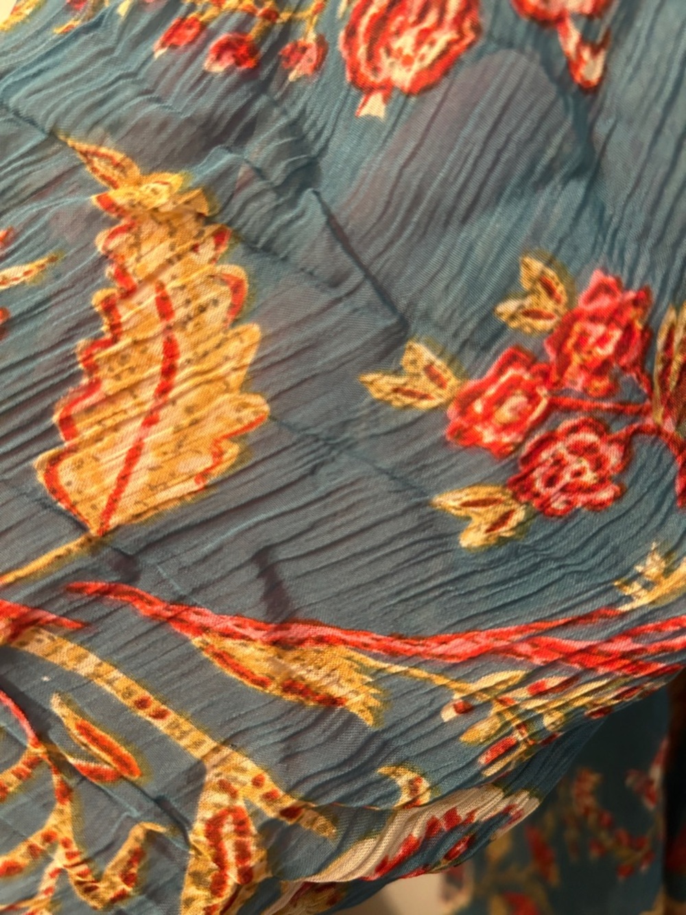 Teal Embroidered Boho Tunic Top with Multicolor Floral Details Festival - Picture 6 of 8